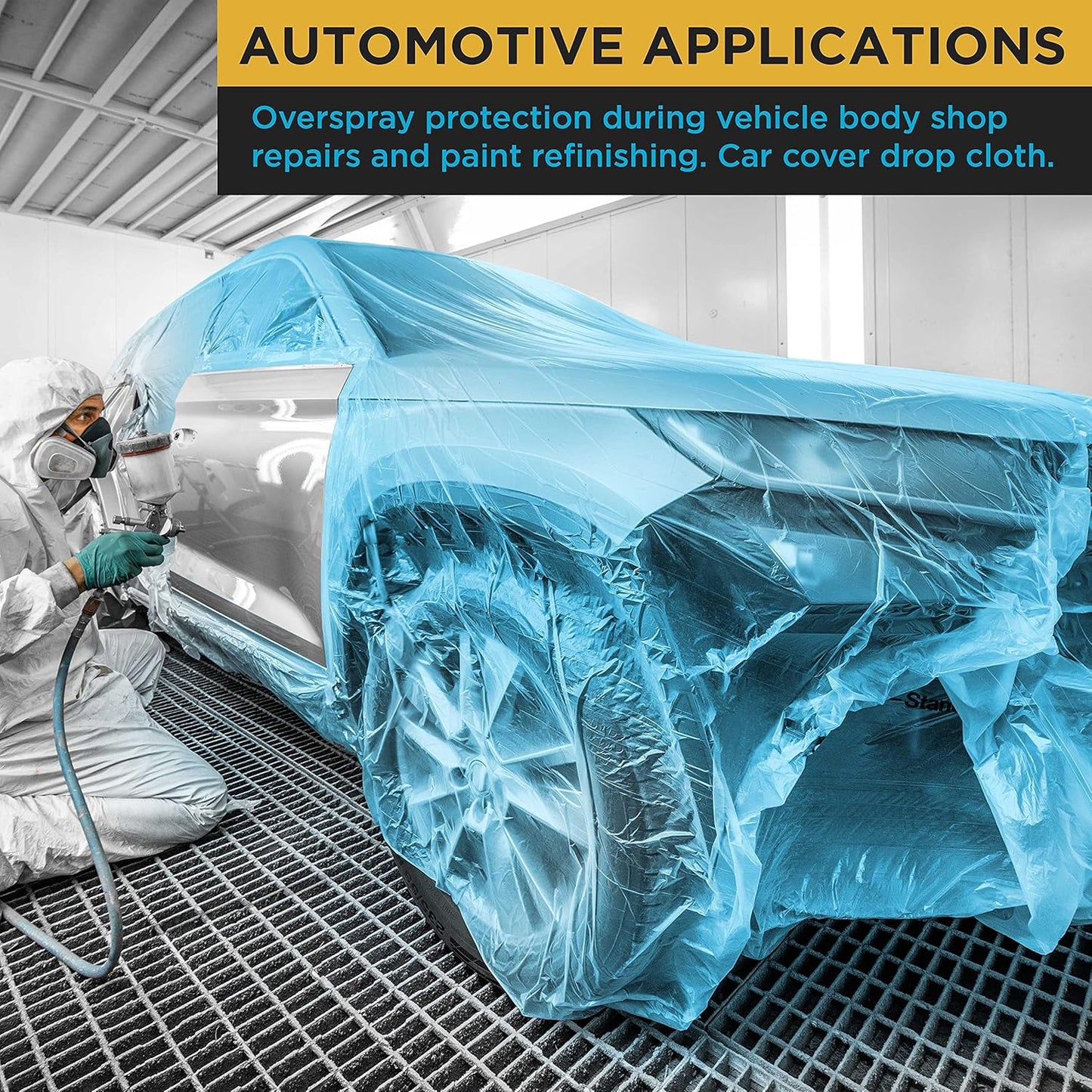 Dura-Gold Pure Blue Pre-Folded Masking Film, (4 Pack of 24, 48", 72", 95") Painters Plastic Roll, Pull Down Drop Sheet, Pre-Folded Plastic Sheeting for Painting Protection on Auto, Walls, Furniture