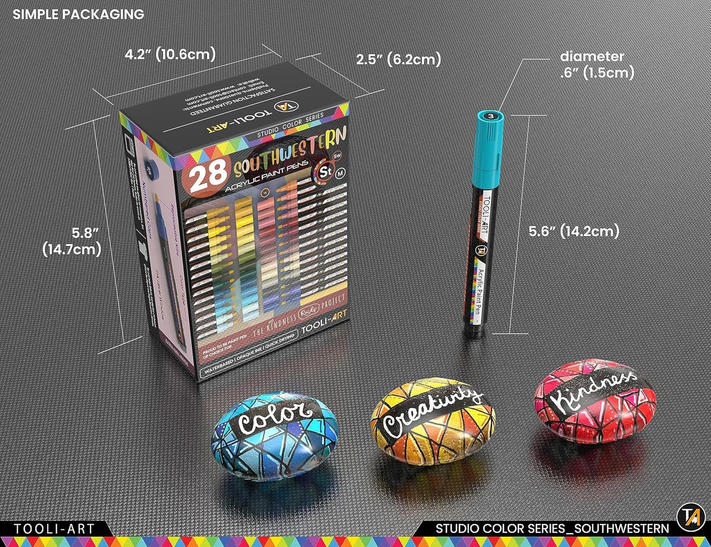 28 Southwestern Colors Acrylic Paint Pens Studio Color Series Markers Set 3mm Medium Tip, Rock Painting, Glass, Mugs, Wood, Metal, Canvas, DIY Projects, Detailing. Non Toxic, Waterbased, Quick Drying