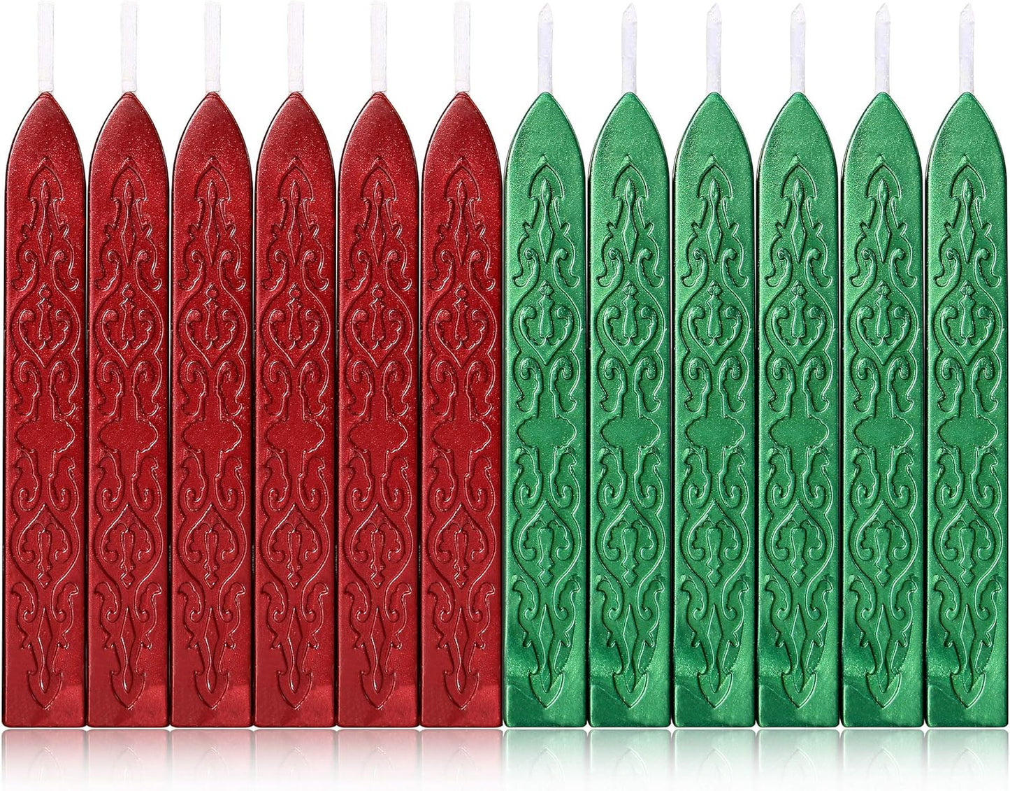 Yoption 12 Pcs Sealing Wax Sticks with Wicks, Antique Metallic Green Red Totem Fire Manuscript Seal Wax for Wax Seal Stamp (Metallic Green+Metallic Red)
