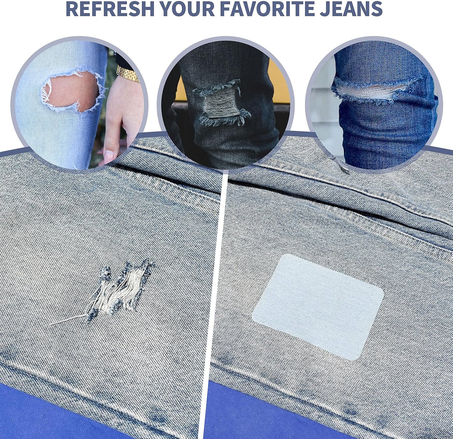 KING MOUNTAIN Iron-on Repair Patch 20 Pcs Pack,Denim Patches for Jeans Kit 3" by 4-1/4",100% Cotton Denim Iron-on Repair Patch,Jeans and Clothing Repair and Decoration Kit (Five Color 1.0)