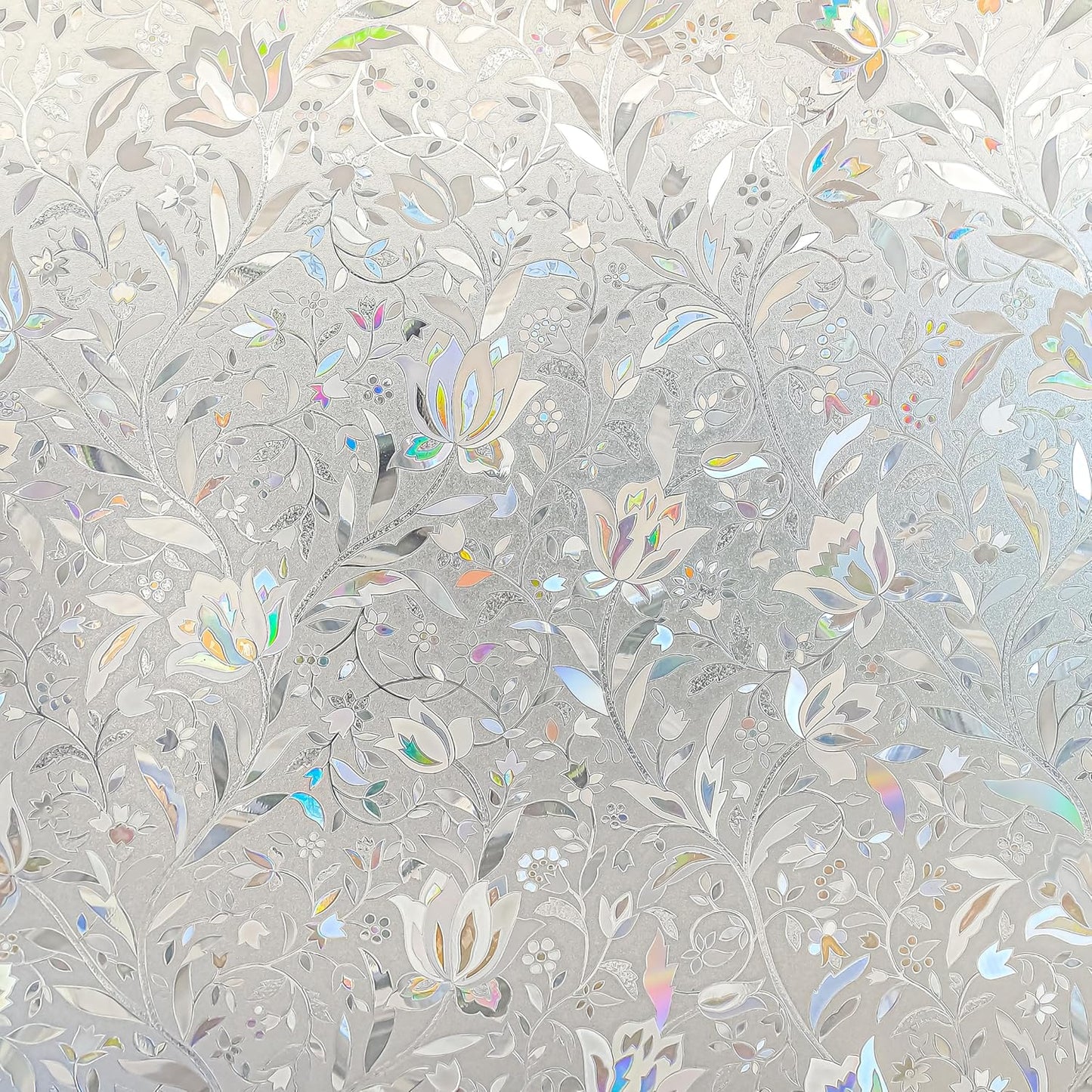 Rainbow Tulip Stained Frosted Glass Window Sticker - Static Non-Adhesive, No-Glue Window Cling (23.6'' x 78.7'')