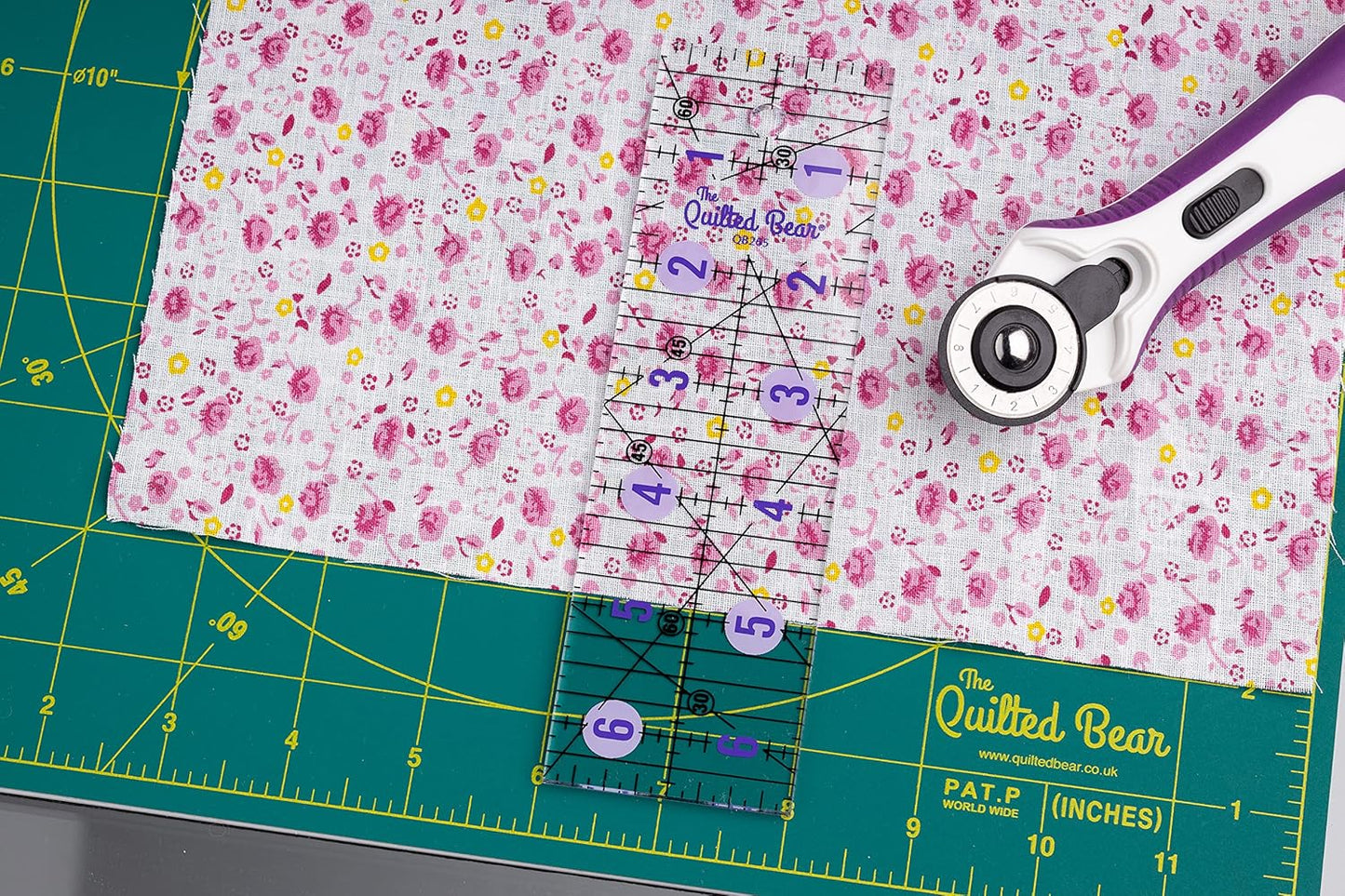 The Quilted Bear Quilting Rulers - Transparent Acrylic Non Slip Quilting, Patchwork & Sewing Ruler with Clear Black Lines & 30, 45 & 60 Degree Angles for Perfect Accuracy & Precision (0.5" x 8")