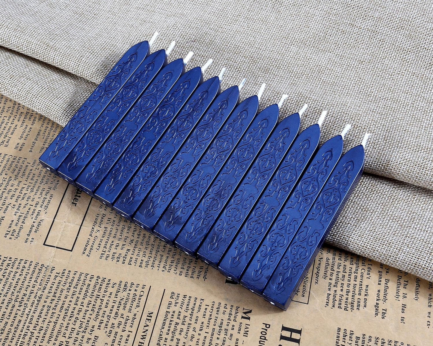 Yoption 12Pcs Sealing Wax Sticks with Wicks, Antique Blue Totem Fire Manuscript Seal Wax Sticks for Wax Seal Stamp (Blue)