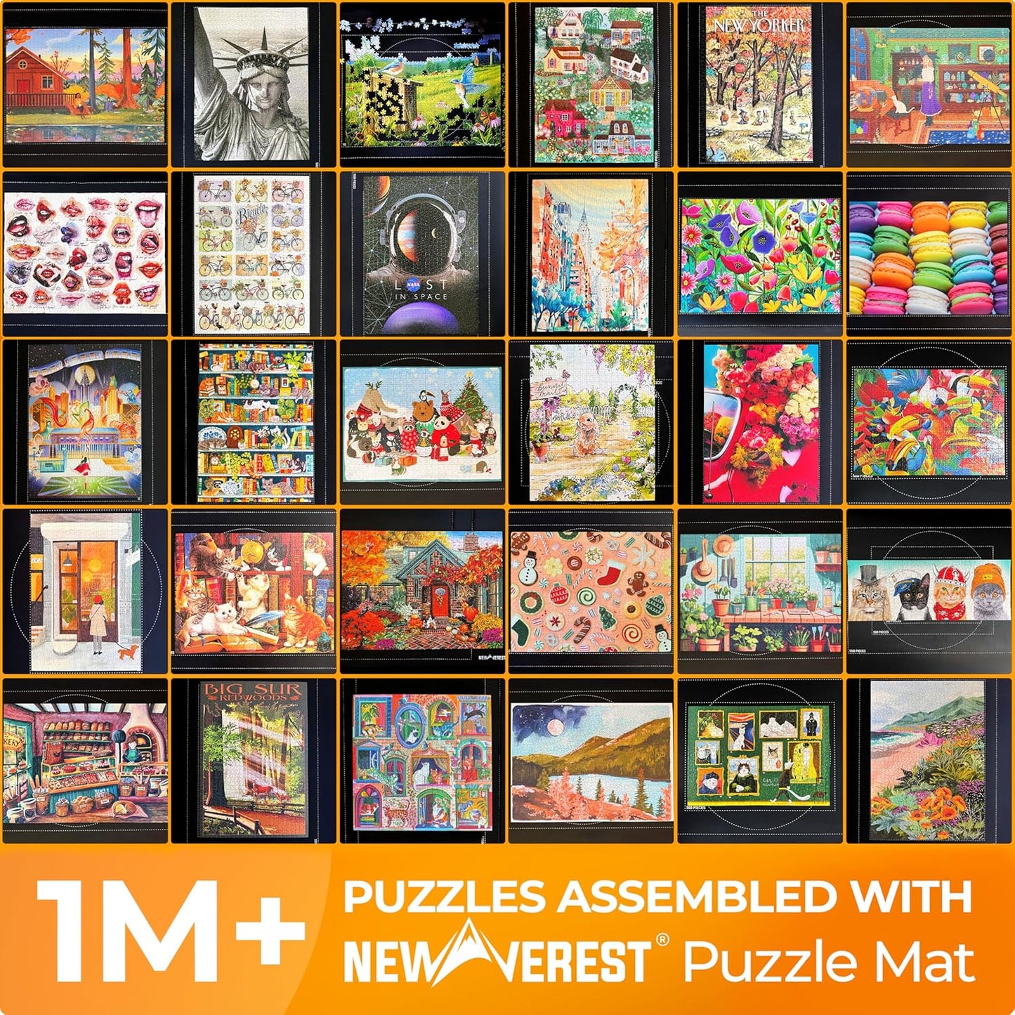 The Original Newverest Jigsaw Puzzle Mat Roll Up, Silver, 46” x 26” Portable Keeper Up to 1500 Pieces with Non-Slip Rubber Bottom & Smooth Top + 3 Puzzle Sorting Trays & Travel-Friendly Storage Bag