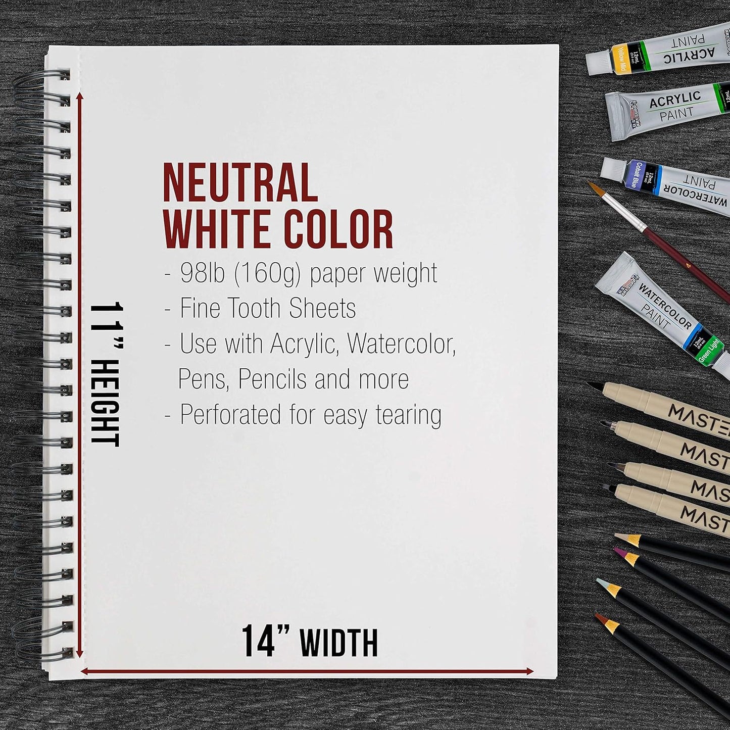 U.S. Art Supply 11"x14" Mixed Media Sketchbook, 2 Pack (60 Sheets), 98 lb (160 GSM) - Spiral-Bound Pad with Perforated Acid-Free Paper - Artist Sketch Book for Drawing, Painting, Watercolor