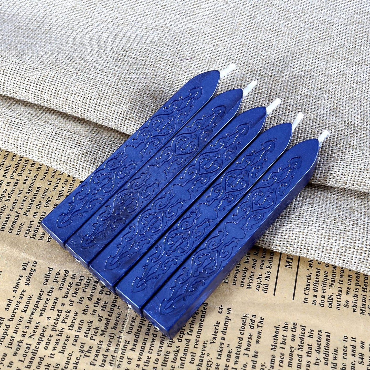 Blue Sealing Wax Sticks, Yoption 5 Pcs Totem Fire Manuscript Wax Seal Sticks with Wicks for Wax Seal Stamp (Navy Blue)