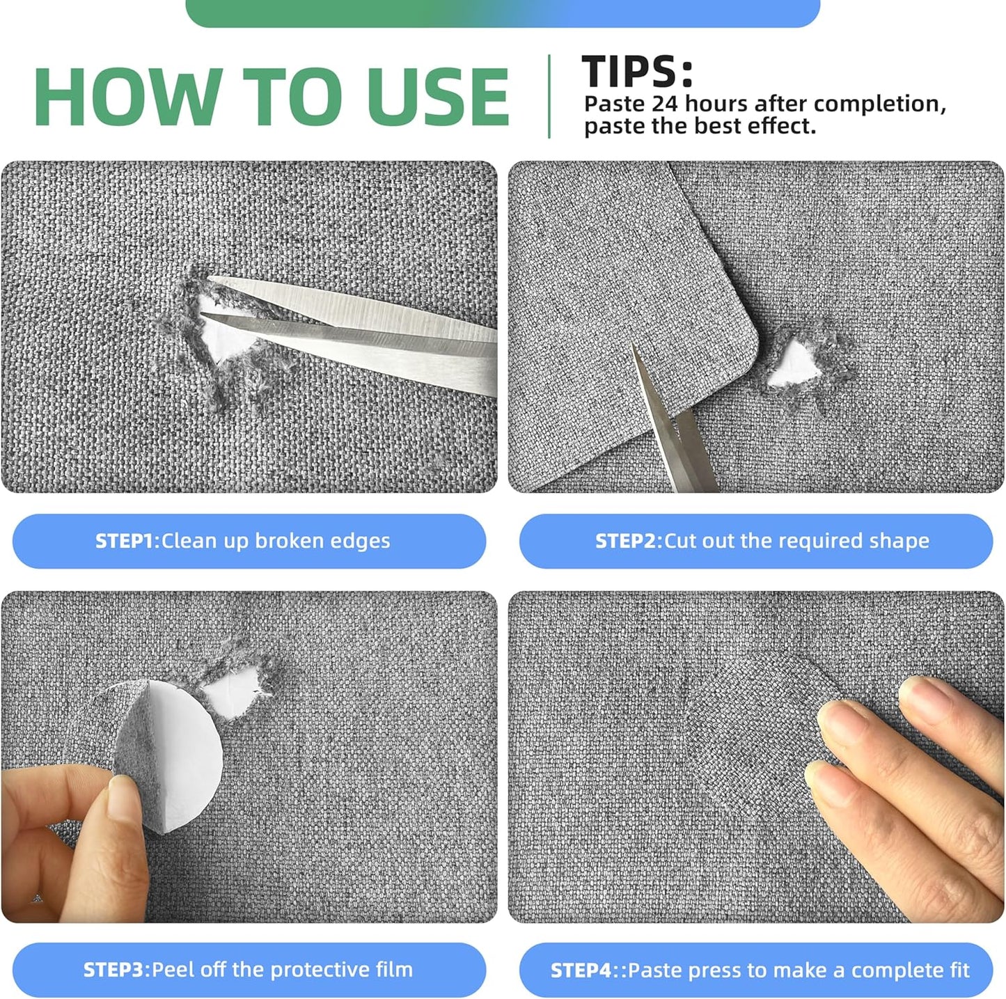 Azobur Coarse Linen Repair Patches, 6 Piece Self-Adhesive Linen Fabric Patches, Multi Color, Can be Used for Linen Sofa Repair and Linen Clothes Repair, Quick Fix Sofa.(Cream-Yellow)