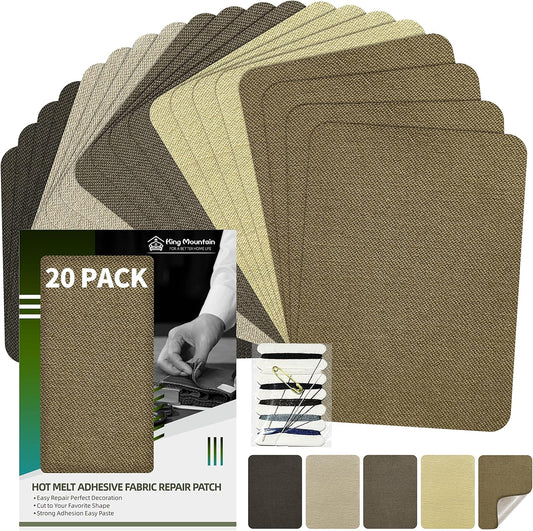 KING MOUNTAIN Iron-on Repair Patch 20 Pcs Pack,3" x4-1/4 100% Cotton Iron-on Repair Patch, 5 Shades of Clothing Repair and Decoration Kit (Five Browns)
