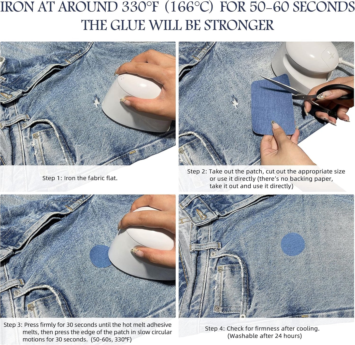 KING MOUNTAIN Iron-on Repair Patch,3"x60"100% Cotton Denim Iron-on Repair Patch, Jeans and Clothing Repair and Decoration Kit (Blue)