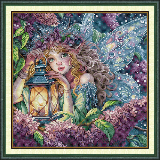 Threadhaven Cross-Stitch Kit 14CT Aida Counted Embroidery Complete Set with Fabric, Threads, Needles & Chart-Premium Beautiful Girls Design for Adults & Beginners- Lilac Spirit 13.4''×13.4''