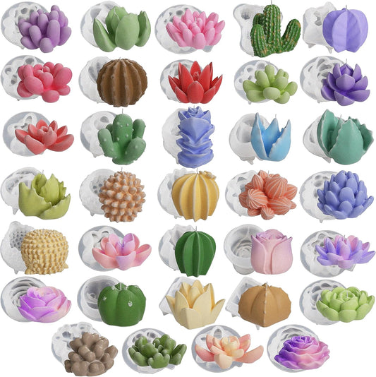 34-Piece Succulent & Resin Mold Set - Silicone Molds for Candle Making, Jewelry Resin Casting & Craft Supplies