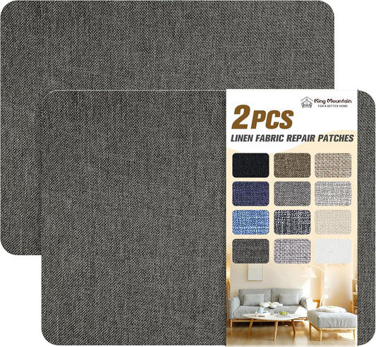 KING MOUNTAIN Fine Linen Repair Patches, Self-Adhesive Linen Fabric Patches, 8X11 inch 2 PCS, Multi Color, Can be Used for Linen Sofa Repair and Linen Clothes Repair(8" x 11"-2PCS,Dark Grey 2.0)