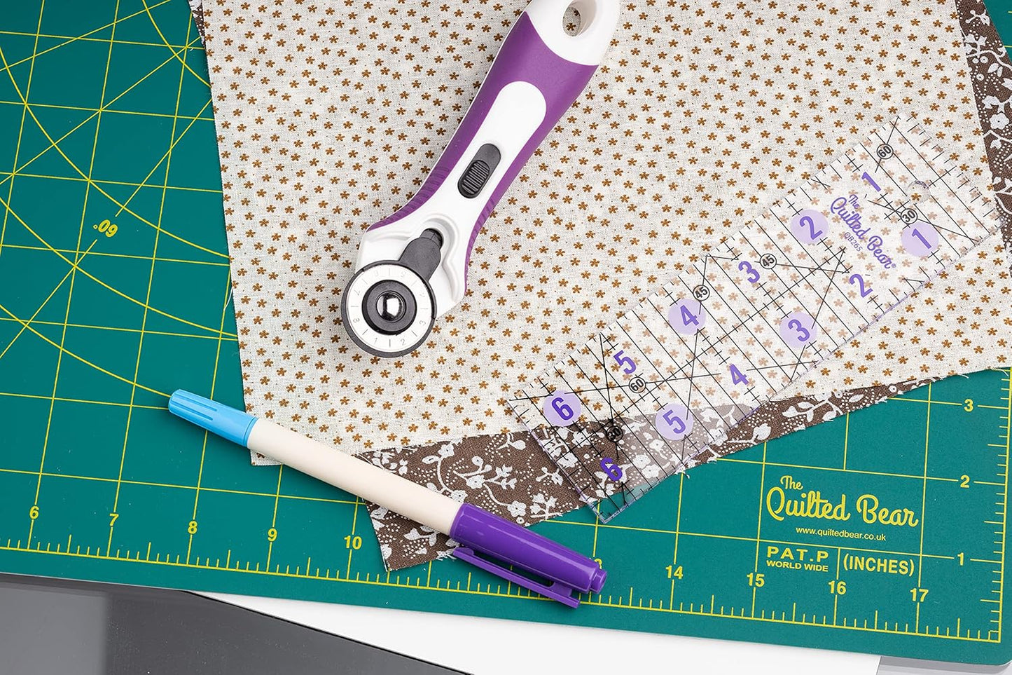 The Quilted Bear Quilting Rulers - Transparent Acrylic Non Slip Quilting, Patchwork & Sewing Ruler with Clear Black Lines & 30, 45 & 60 Degree Angles for Perfect Accuracy & Precision (4" x 14")