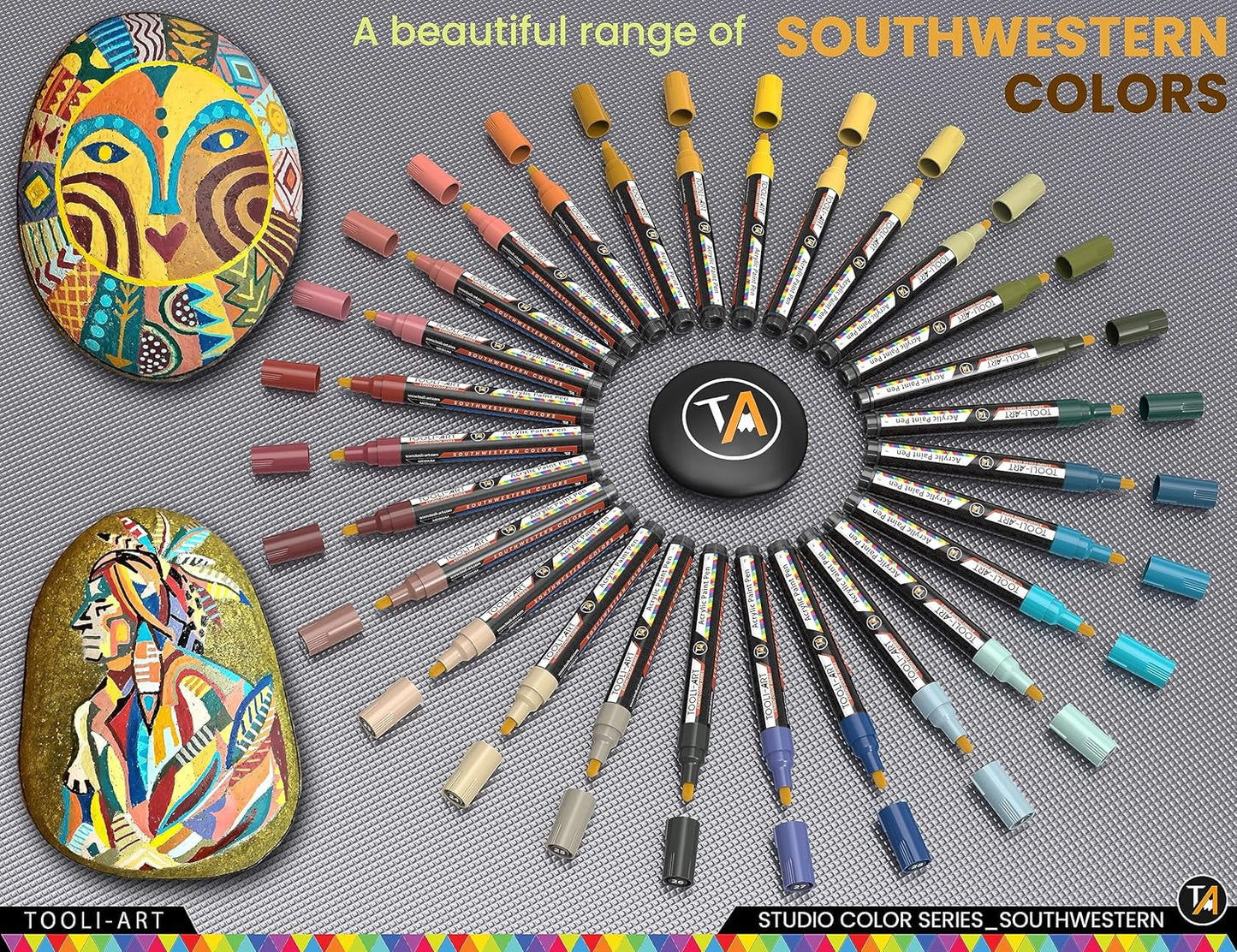 28 Southwestern Colors Acrylic Paint Pens Studio Color Series Markers Set 3mm Medium Tip, Rock Painting, Glass, Mugs, Wood, Metal, Canvas, DIY Projects, Detailing. Non Toxic, Waterbased, Quick Drying