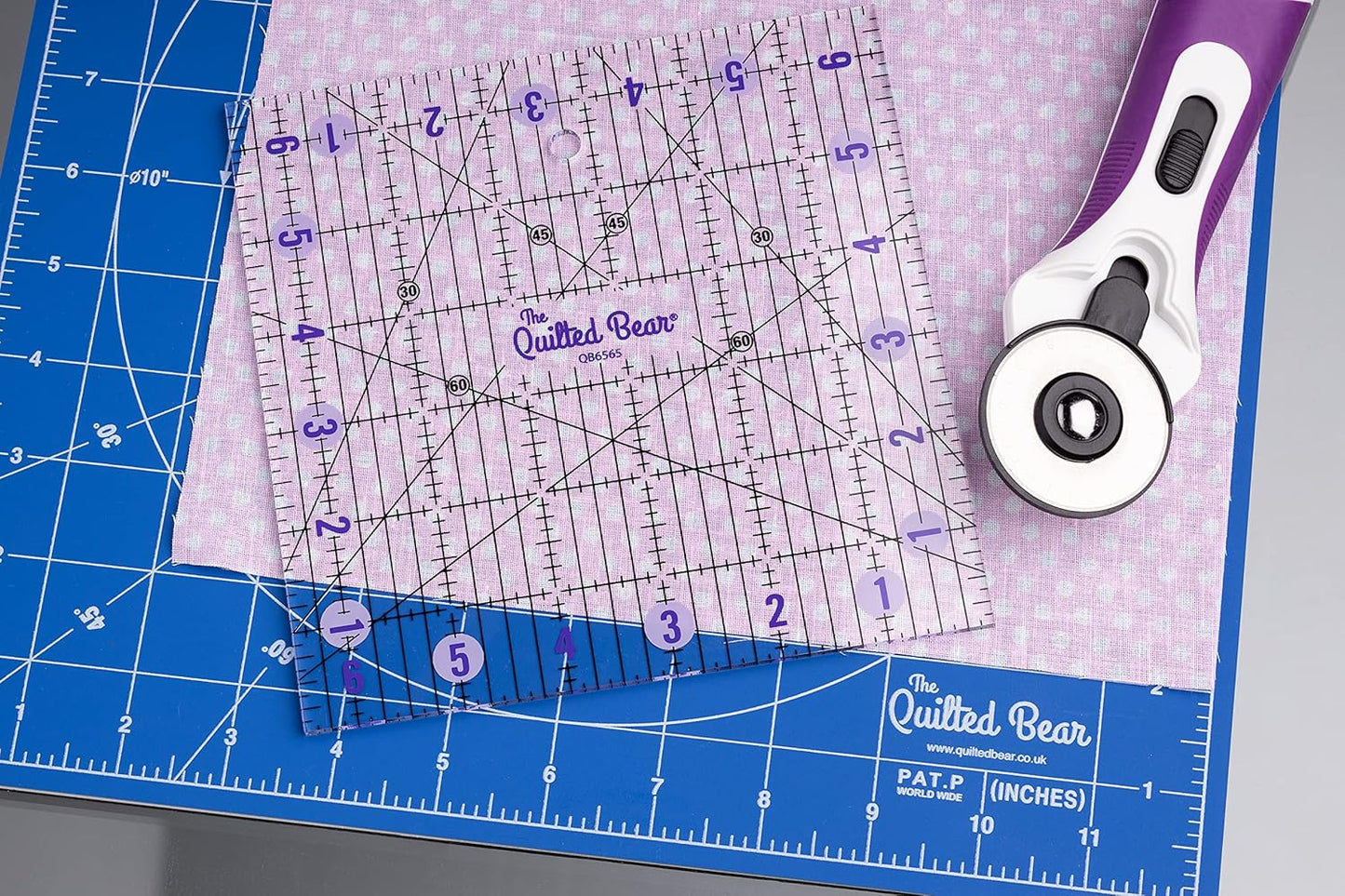 The Quilted Bear Quilting Rulers - Transparent Acrylic Non Slip Quilting, Patchwork & Sewing Ruler with Clear Black Lines & 30, 45 & 60 Degree Angles for Perfect Accuracy & Precision (Shape Ruler)