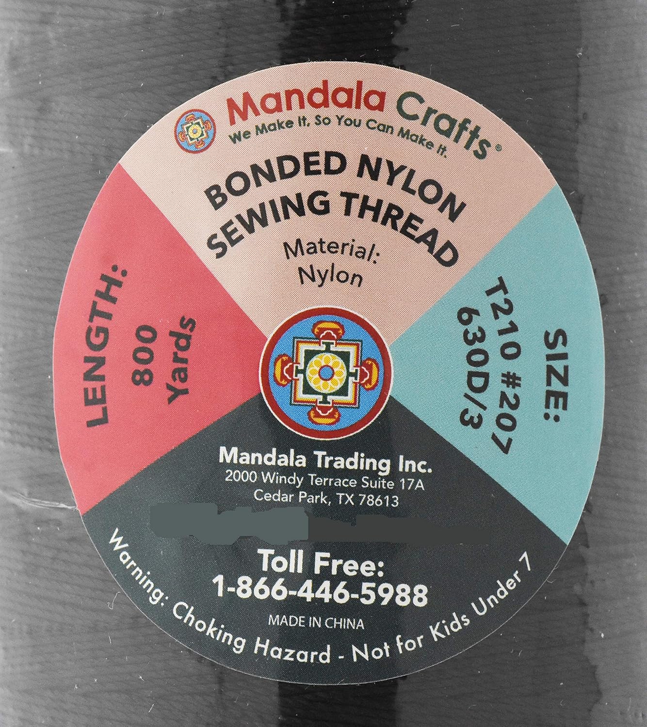 Mandala Crafts Bonded Nylon Thread Black Heavy Duty Sewing Threads - 800 YDs Size 207 630D T210 Tex 210 Thread for Leather Jeans Weaving Outdoor Marine Upholstery Threads