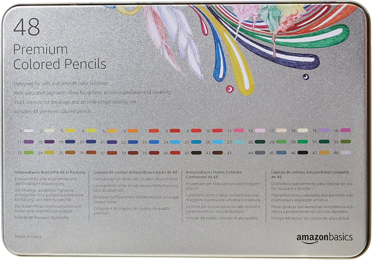 Amazon Basics Colored Pencils for Coloring and Drawing, Premium, Soft Core, Back to School Supplies, 48 Count (Pack of 1), Multicolor