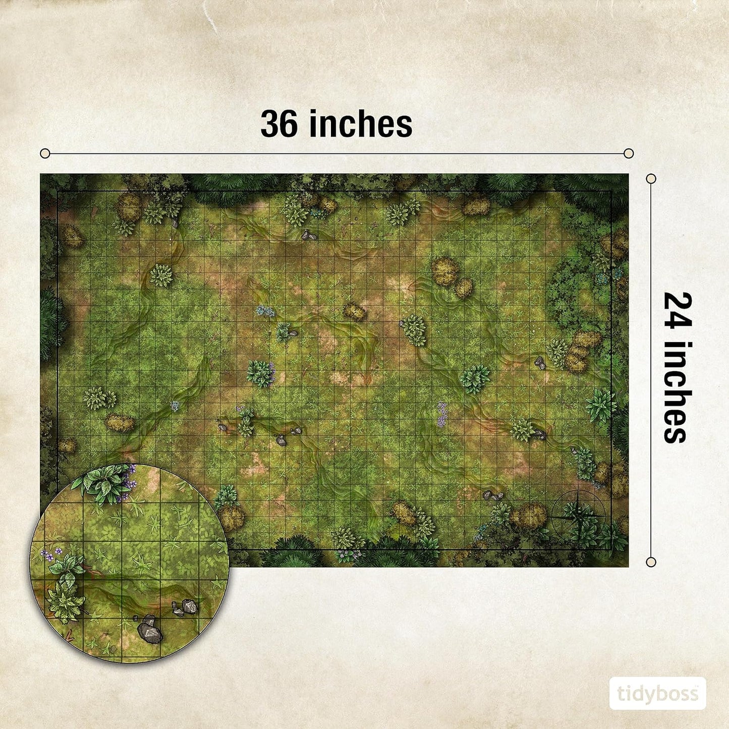 Tidyboss DND Expansion Pack | 3 X Double Sides 24x 36 Game Grid Mat | 6 Terrains with Lava, Sea, Forest, Cave, Swamp and Desert | Includes 2 x Dry Erase Markers, Eraser and Clips