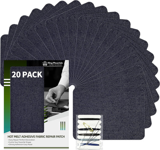 KING MOUNTAIN Iron-on Repair Patch 20 Pcs Pack,Denim Patches for Jeans Kit 3" by 4-1/4",100% Cotton Denim Iron-on Repair Patch, Jeans and Clothing Repair and Decoration Kit (Dark Blue)