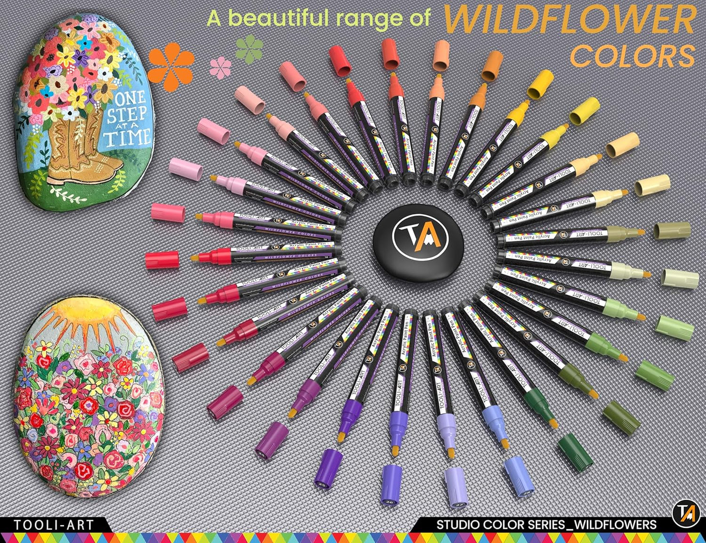 28 Wildflower Colors Acrylic Paint Pens Studio Color Series Markers Set 3mm Medium Tip, Rock Painting, Glass, Mugs, Wood, Metal, Canvas, DIY Projects, Detailing. Non Toxic, Waterbased, Quick Drying