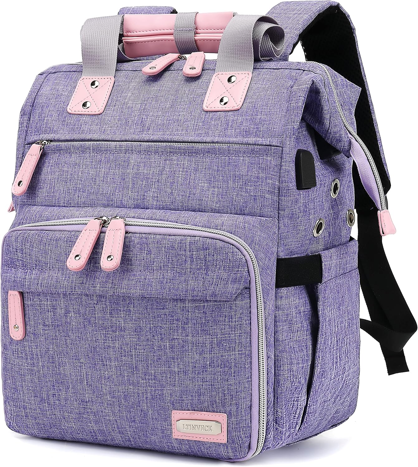 Crochet Backpack,Knitting Bag Backpack Yarn Storage Organizer Travel Crochet Bag with USB Charging Port,Large Yarn Tote Bag, Purple, Crochet Backpack, Travel