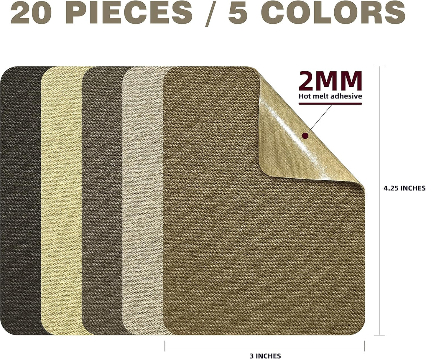 KING MOUNTAIN Iron-on Repair Patch 20 Pcs Pack,3" x4-1/4 100% Cotton Iron-on Repair Patch, 5 Shades of Clothing Repair and Decoration Kit (Five Browns)