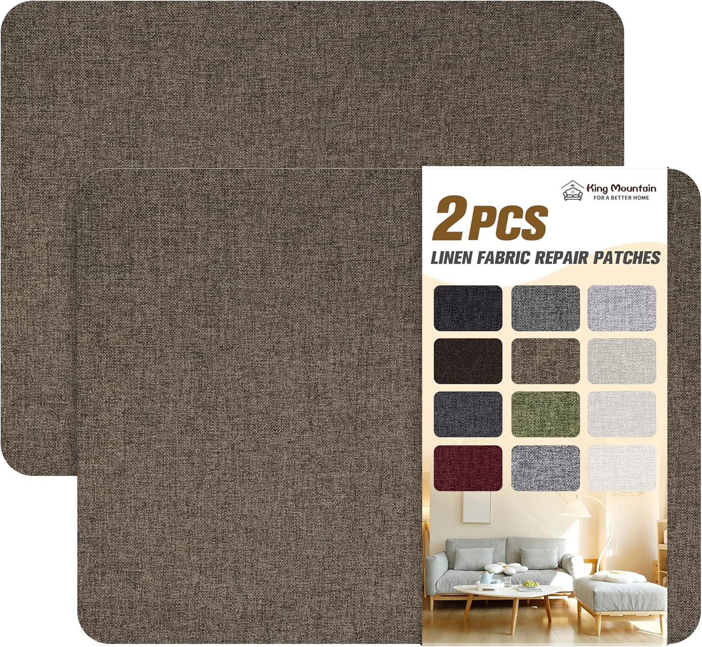 KING MOUNTAIN Fine Linen Repair Patches, Self-Adhesive Linen Fabric Patches, 8X11 inch 2 PCS, Multi Color, Can be Used for Linen Sofa Repair and Linen Clothes Repair(Light Brown,8" x 11"-2PCS)