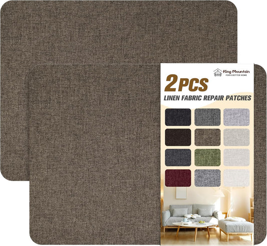 KING MOUNTAIN Fine Linen Repair Patches, Self-Adhesive Linen Fabric Patches, 8X11 inch 2 PCS, Multi Color, Can be Used for Linen Sofa Repair and Linen Clothes Repair(Light Brown,8" x 11"-2PCS)